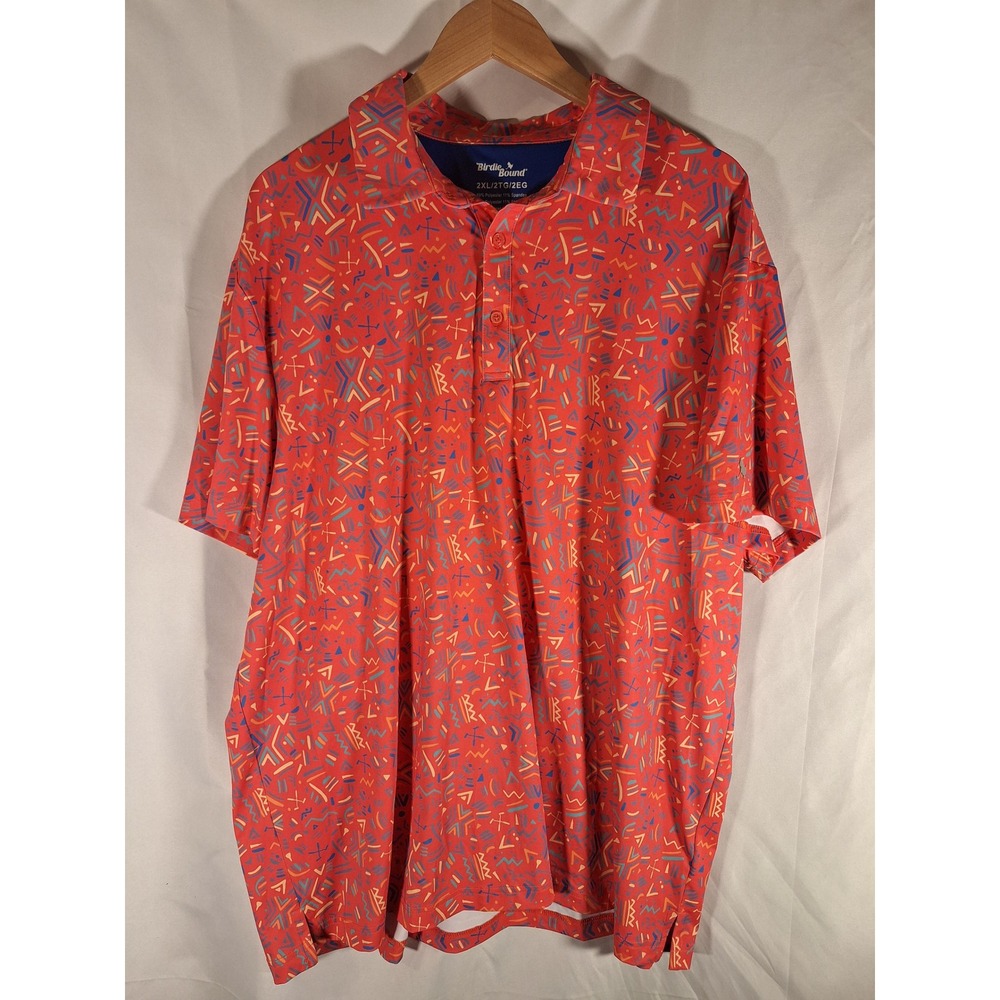 Birdie Bound Mens 2XL Golf Polo Shirt Red Geometric Abstract Print Performance